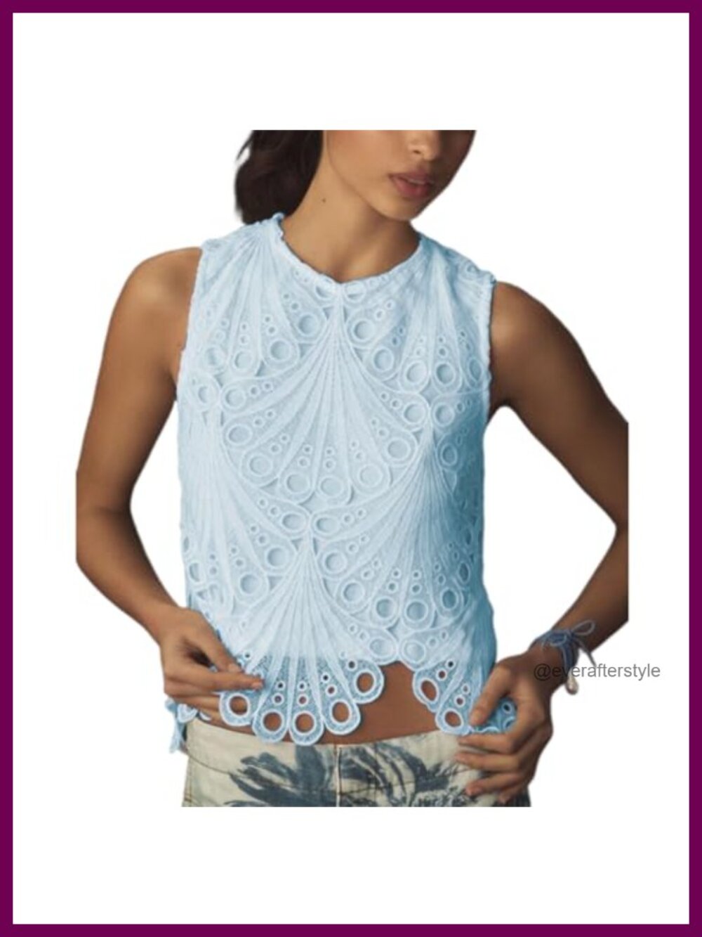 Lace Tank Top Sleeveless Embroidered Eyelet Blouse Scalloped Hem